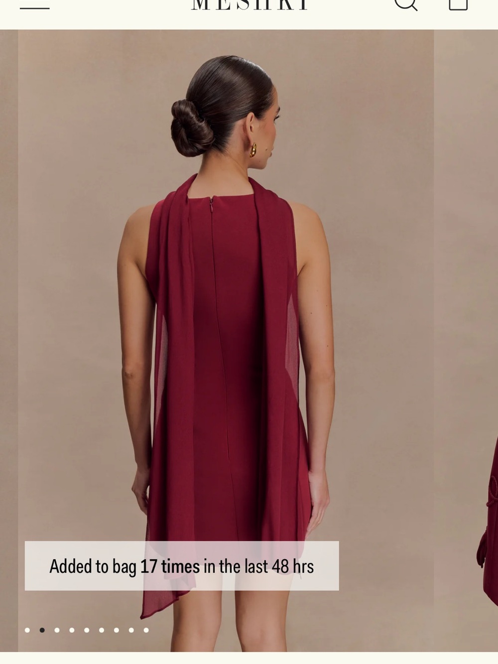 Meshki Burgundy Sleeveless Embroidered Shift Dress with Scarf - Picture 5 of 7